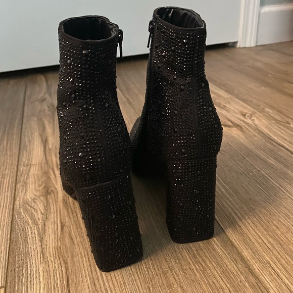 Black Rhinestone Ankle Length Boot Heels - Picture 3 of 5